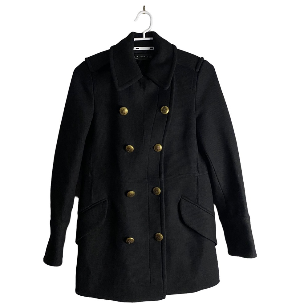Zara Black Pea Coat with Gold Buttons